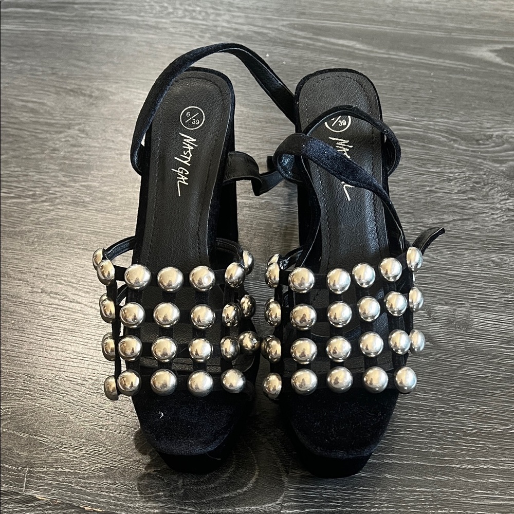 Nasty Gal Black Heels with Silver Studs (5 inch)